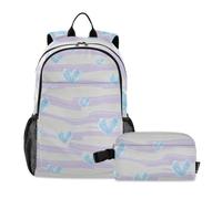 Backpack For School With Lunch Bag Lilac Striped Blue Hearts 10-12