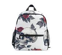 Backpack for Toddler Boys Girls, Vintage Skull Rose White Travel Backpack with Name Tag Small Little Kid's Backpacks, Vintage Skull Rose White, 3-5 Years, Cute Backpacks