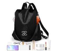 Backpack for Women - Casual Oxford Fabric Travel Bag, Lightweight Anti-Theft Shoulder Bag for School, Camping, Outdoor Picnic, Multifunctional Single and Double Shoulder Handbag, L, Black Sequins