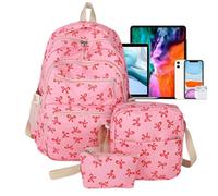 Backpack for Women - Fashion Polyester Backpack with Bow Tie for Girls | Lightweight Cute Nylon Cosmetic Organizer Large Capacity Pack for Teacher Traveling Airplane, hot pink, Se référer au
