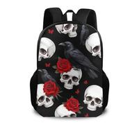 Backpack Gothic Crow Red Roses Flowers Skull Florals Rucksack Casual Backpacks Computer Daypack for Work School College