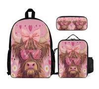 Backpack Highland Cow with Lunch Box Pencil Case for Kids Age 7, Backpack Animal Bull Print School Supplies Bundle Year 4 for Boys Weekend Adventures and Sports