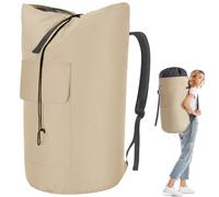 Backpack Laundry Bag, 115L Heavy Duty Extra Large College Laundry Backpack, Dirty Clothes Bag with Shoulder Straps, Laundry Hamper Bag with Drawstring Closure for College Dorm, Apartment Khaki