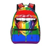 Backpack Lgbt Rainbow Gay Pride Flag There Is Love In The Tongue Rucksack Computer Backpack Personalised Durable Shoulder Bag, For College, Travel, Business, Outdoor, Laptop