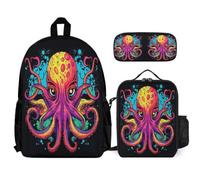 Backpack Marine Life Set with Lunch Tote and Pencil Case for Children Age 12, Bookbag School Supplies Bundle Year 5-7 for Primary Students Weekend Adventures and Sports