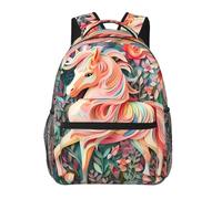 Backpack Pink Paper Cut Horse Sports Bags Daypack Simple Soft Computer Backpack, For Outdoor, Business, Travel, Work, College