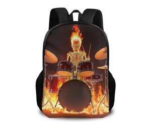 Backpack Rock Drums Fire Flame Skull Skeleton Rucksack Computer School Bag Durable Backpacks for Student Work School