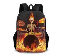 Backpack Rock Drums Fire Flame Skull Skeleton Rucksack Lightweight School Bag Casual Pack Back for Student Travel Work