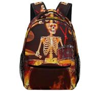 Backpack Rock Drums Fire Flame Skull Skeleton Rucksack Men and Women Backpacks Durable Daypack for Student Travel School