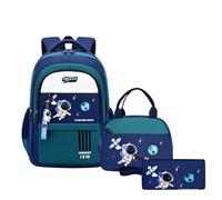 Backpack Set for Boys Astronaut Schoolbag with Lunch Box Pencil Case Set Bookbags for Kids Children Waterproof Lightweight Backpacks, Dark Green, 11.41 x 5.11 x 18.11 inches (29 x 14 x 46 cm), Casual