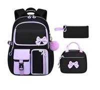 Backpack Set for Girls with Waterproof and School Pencil Case, 3 Pieces, purple, Consulte la descripción, See description