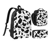 Backpack Set with Lunch Bag & Pencil Case cow pattern Print Oxford Fabric Portable Useful Bag Set