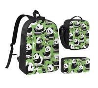 Backpack Set with Lunch Bag & Pencil Case Panda bamboo Print Oxford Fabric Portable Useful Bag Set