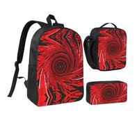 Backpack Set with Lunch Bag & Pencil Case Red Flower Vortex Spiral Print Oxford Fabric Portable Useful Bag Set