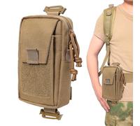 Backpack Shoulder Attachment Pouch, Multi-Purpose Nylon Zipper Pocket, Strap-Mounted Gear Bag with Loop Closure, Ideal for Camping, Hiking, Hunting, Travel Backpacks, 17cm Black Khaki Nylon