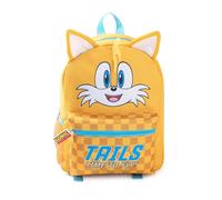 Sonic The Hedgehog Kids 3D Tails Backpack | Yellow 'Time To Fly!' Character Bag with Checkered Front Pocket | Zip Closure School Bag for Boys & Girls | Sonic Merch Rucksack