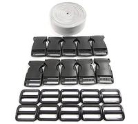 Backpack Strap (5 Meter x 50mm) + 20 Plastic Buckles Straps, Backpack Ribbon for Sewing and DIY Bags and Suitcase Luggage Straps, Grey Strap, (50 MMX 5m, 310)