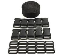 Backpack Strap 5 Meters x 20mm + 20 Plastic Buckles, Polypropylene Tape with Snaps, Backpack Strap, Luggage Strap, Suitcase Strap, Black Strap, (20 MMX 5 m, 332)
