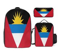 Backpack Three-Piece Set Antigua And Barbuda Flag Laptop Backpacks Schoolbag Bookbag Travel Bag Casual Daypack With Chest Strap For Boys Girls Children