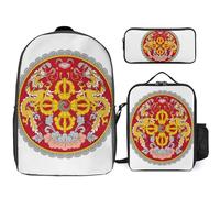 Backpack Three-Piece Set Bhutan National Emblem Travel Laptop Backpacks Work Bag Lightweight Laptop Bag Business Backpack Water-Resistant School Rucksack Gift For Men And Women Fits 17-Inch