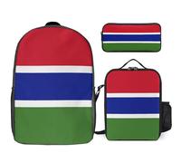 Backpack Three-Piece Set Gambia National Flag Kids For Girls Backpacks With Lunch Bag Lightweight Bookbag Set For Elementary And Middle School Travel