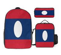Backpack Three-Piece Set Laos National Flag Travel Laptop Backpacks Work Bag Lightweight Laptop Bag Business Backpack Water-Resistant School Rucksack Gift For Men And Women Fits 17-Inch