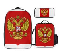 Backpack Three-Piece Set Russian Federation National Emblem Kids For Girls Backpacks With Lunch Bag Lightweight Bookbag Set For Elementary And Middle School Travel