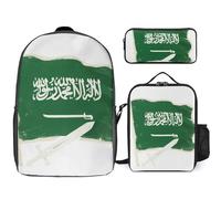 Backpack Three-Piece Set Saudi Arabia Flag Laptop Backpacks Schoolbag Bookbag Travel Bag Casual Daypack With Chest Strap For Boys Girls Children