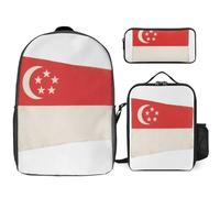 Backpack Three-Piece Set Singapore Flag Laptop Backpacks Schoolbag Bookbag Travel Bag Casual Daypack With Chest Strap For Boys Girls Children
