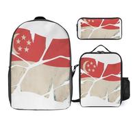 Backpack Three-Piece Set Singapore National Flag Travel Laptop Backpacks Work Bag Lightweight Laptop Bag Business Backpack Water-Resistant School Rucksack Gift For Men And Women Fits 17-Inch