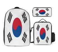 Backpack Three-Piece Set South Korea National Flag Kids For Girls Backpacks With Lunch Bag Lightweight Bookbag Set For Elementary And Middle School Travel