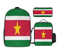 Backpack Three-Piece Set Surinam National Flag Kids For Girls Backpacks With Lunch Bag Lightweight Bookbag Set For Elementary And Middle School Travel