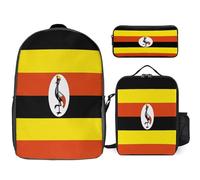 Backpack Three-Piece Set Uganda National Flag, Fashion School Backpacks For Girls Casual Laptop Backpack Set 3 Pieces For Women Travel