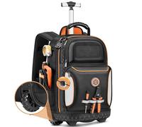 Backpack Tool Bag with Wheel, Rolling Tool Backpack for Electrician Heavy Duty Roller Tool Bag on Wheel for Construction Work, 75 Pockets & Loops Tool Backpack with Molded Base and Combination Lock