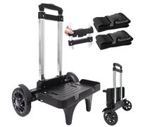 Backpack Trolley with Large Solid Wheels, Edge Guard Base Folding Cart | Aluminum alloy frame with secure luggage strap, ideal for backpacks, golf bags, travel bags, work bags and daily use