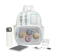 Backpack with Badge Display - PU, Aesthetic Case with Notice Board, Personal Expression Design | Improved Comfort, Luggage Bag for Travel, Hiking, Comics, Work, Fitness, Sport Quot, Blue And White