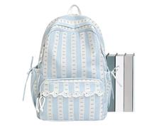 Backpack with Bow | Ss Backpack with Lace Trim Bow Striped, blue, See | Shoulder backpack book bags elegant bow backpack students, teenagers, high school, middle school, university, travel and