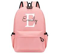 Backpack with Initial & Name, Custom Children's Backpack for Boys & Girls, 25L Capacity Large School Bags Water Resistant, Lightweight Rucksack, Casual Daypack College Secondary (Pink)