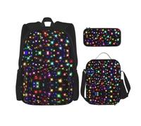 Backpack with Insulated Lunch Bag & Pencil Case Set - Oxford Travel Daypack | Bright Beautiful Colorful Art combo with insulated lunch tote and multi-slot pencil pouch, fits travel and outdoor use