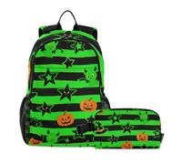 Backpack With Lunch Box Boys Cute Green Devil ghosts for Halloween 7-10