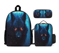 Backpack Wolf with Lunch Bag Animal Wolve Pencil Case for Girls 7-10 Years Year 2-4, Lightweight Carry Collection for Study Sessions Holidays and Weekend Adventures
