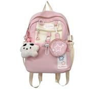 Backpack Womens School Bag, With Five-Pointed Star Pendant, Canvas Y2k Backpack With Multi-Pockets, Large Capacity Cute Kawaii Backpacks, Girls Rucksack for Teenage Secondary Primary Middle (Pink)