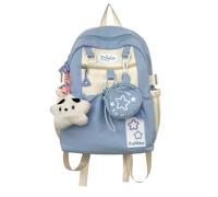 Backpack Womens School Bag, With Five-Pointed Star Pendant, Canvas Y2k Backpack With Multi-Pockets, Large Capacity Cute Kawaii Backpacks, Girls Rucksack for Teenage Secondary Primary Middle (Blue)