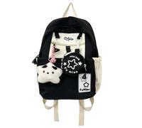 Backpack Womens School Bag, With Five-Pointed Star Pendant, Canvas Y2k Backpack With Multi-Pockets, Large Capacity Cute Kawaii Backpacks, Girls Rucksack for Teenage Secondary Primary Middle (Black)