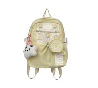 Backpack Womens School Bag, With Five-Pointed Star Pendant, Canvas Y2k Backpack With Multi-Pockets, Large Capacity Cute Kawaii Backpacks, Girls Rucksack for Teenage Secondary Primary Middle (Yellow)