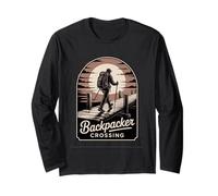 Backpacker Crossing Outdoor Hiking Nature Adventure Design Long Sleeve T-Shirt