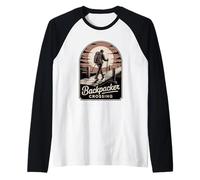 Backpacker Crossing Outdoor Hiking Nature Adventure Design Raglan Baseball Tee
