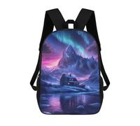 Backpacks,Kids School Backpack,3D Printed Cabin Under Aurora Borealis Snow Space Landscape Children Backpacks,Kids Kindergarten Cute Travel Bags Casual Daypack for Boys School Students 17inch