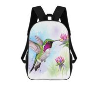 Backpacks,Kids School Backpack,3D Printed Hummingbird And Flowers Watercolor Illustration Children Backpacks,Kids Kindergarten Cute Travel Bags Casual Daypack for Boys School Students 17inch