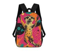 Backpacks,Kids School Backpack,3D Printed Meerkat Dancing on Vinyl Funky Wildlife Wall Decor Children Backpacks,Kids Kindergarten Cute Travel Bags Casual Daypack for Boys School Students 17inch